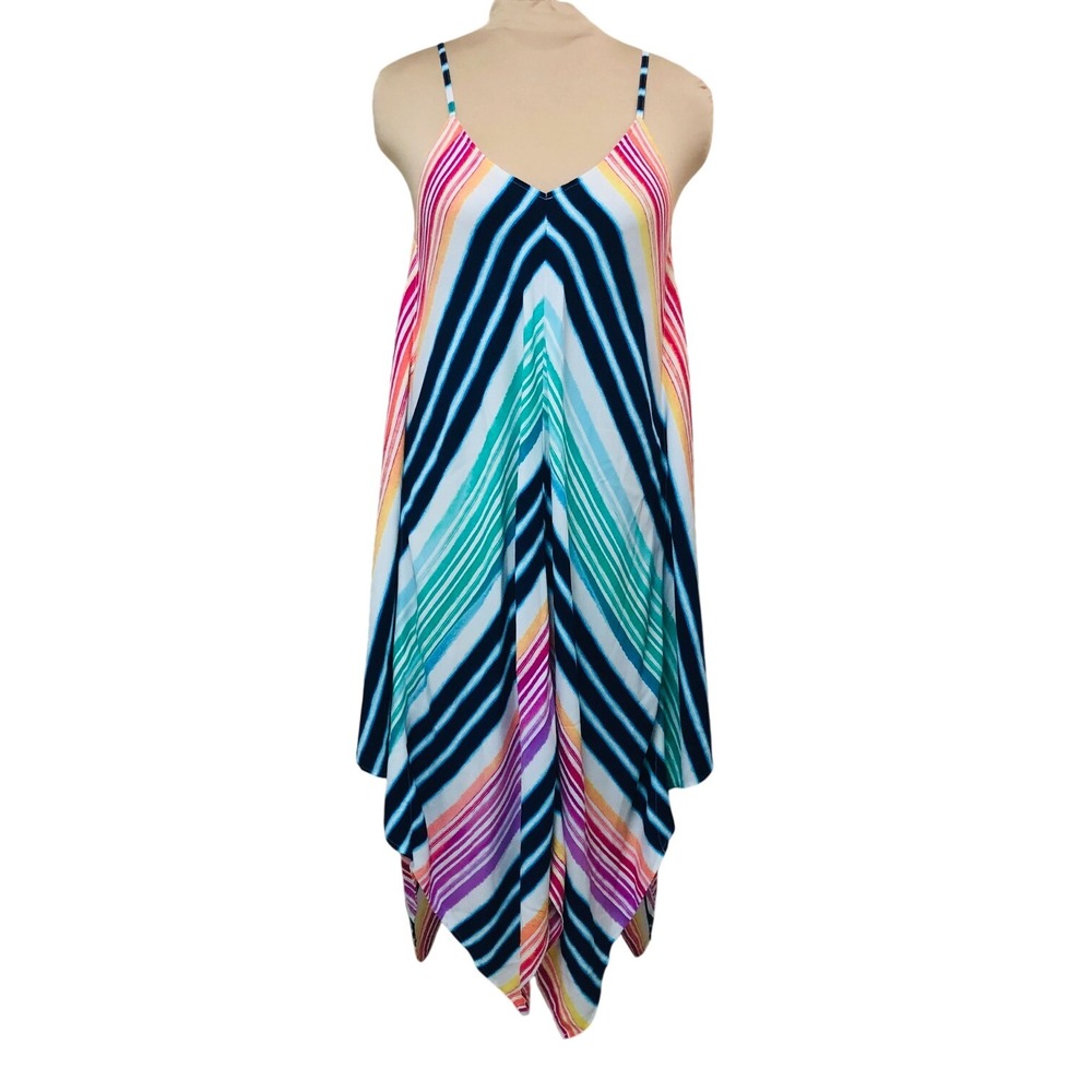 Tommy Bahama Maxi Dress Striped Asymmetrical Boho Beach Coastal Womens L/XL Tall